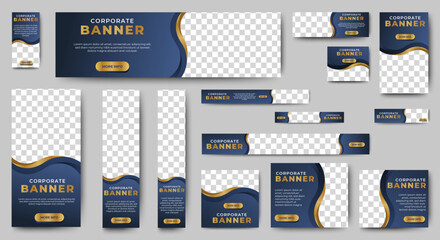 An elegant business web banner template featuring a purple background, complete with an image placeholder and a centralized text area for your message.	