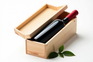 Elegant wine box, wood, isolated, white background, gift box, white wine