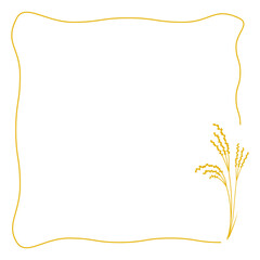 秋の稲穂モチーフとラインの飾り枠　金色バージョン