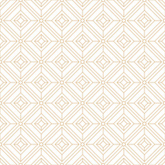 Golden line diamond grid on white background. Geometric linear faceted diamond grid lattice, square cut gems pattern.