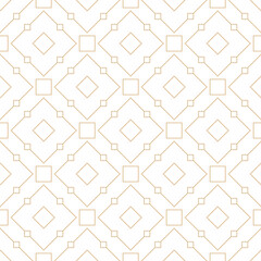 Golden line diamond seamless pattern on white background. Art Deco geometric argyle grid design. Abstract rhombus tile.