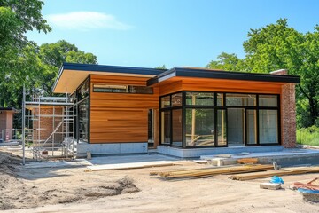 Obraz premium Modern House Under Construction: A Contemporary Design in Suburban Setting