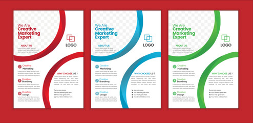 a bundle of 3 templates Business flyer design, in blue color, and modern design,marketing,business proposal, promotion, advertise, publication and editable vector template design