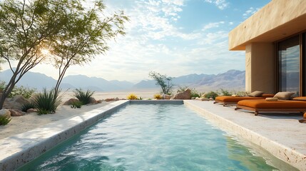 Modern desert pool home exterior