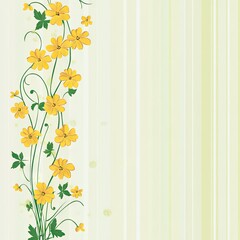Obraz premium A vibrant illustration of yellow flowers with black centers standing tall against a soft green striped background. ideal for spring-themed designs or floral decorations