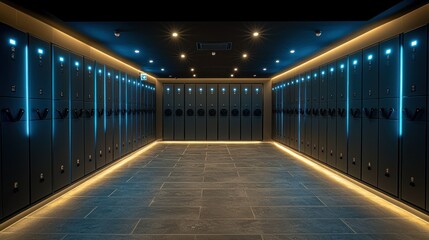 Obraz premium Dark, futuristic locker room lit by blue accents