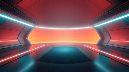 Futuristic neon corridor abstract sci fi spacecraft interior design