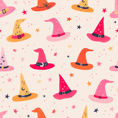 Cute hand drawn Halloween seamless pattern, colorful doodle background, great for Halloween banners, wallpapers, textiles, wrapping - vector design