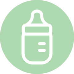 White Line Baby Bottle Icon on Light Green Circle Background