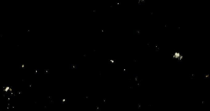 Wide shot as fine gold flakes fall in slow motion and land on black background.
