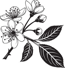 Black Floral Silhouette with Leaves on White Background Vector