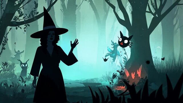 halloween witch with a broom