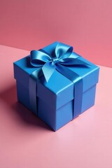 Elegant blue gift box, satin bow High-angle close-up , luxury, fathers day, sale