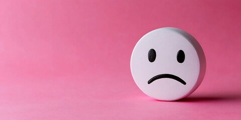 Sad emoticon on pink background