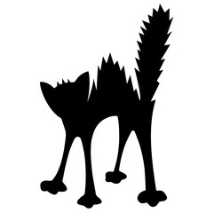 Silhouette of a Scared Black Cat with Arched Back and Bristled Fur. Fear, Superstition, Halloween, Bad Luck Beliefs. Spooky Season, Friday the 13th, International Scaredy Cat Day