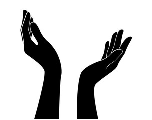 Silhouette of Two Open Hands Raised Up. Religious Materials, Charity, Meditation, Mindfulness