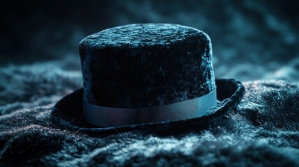 Dark teal velvet top hat on textured surface