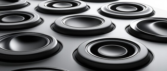 Symmetrical Array of Circular Podiums: A Black and White 3D Rendering