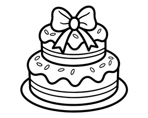 Layered Celebration Cake with Ribbon Bow. Birthday, Party, Festivity, Sweet Dessert, and Holiday Cheer. Birthday Cards, Party Invitations, Coloring Pages, Celebration Designs