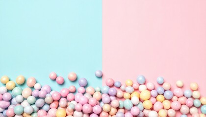Obraz premium Colorful pastel balls on soft background studio setting decorative content playful environment top view whimsical concept for seo impact