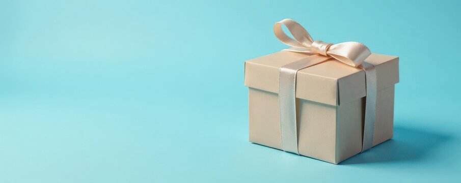 Happy Father's Day gift box on a light blue backdrop Simple design , high-res, wrapping, decoration