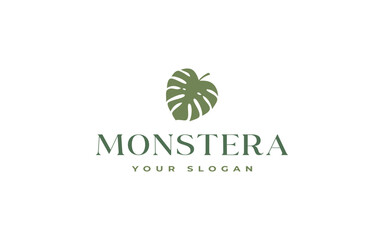 monstera leaf logo vector illustration design