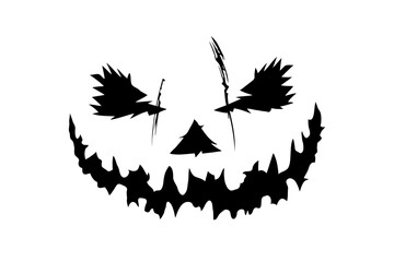 Obraz premium Scary jack-o'-lantern face illustration, silhouette style, white background, concept of Halloween