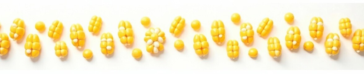 Fototapeta premium Scattered sweet corn seeds, pure white background , nutritional, kernels, planting