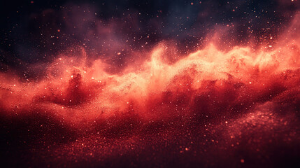 Fototapeta premium Fine black powder rising against a vivid crimson background