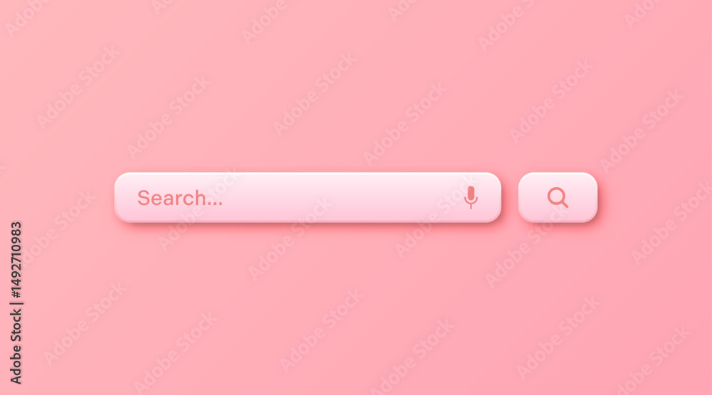 Fototapete Colorful 3d search bar template. Internet browser engine with search box, address bar and text field. UI design, website interface element with web icons and push button. Vector illustration