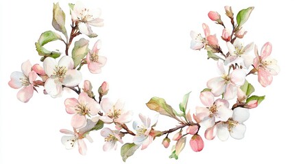 Naklejka premium Watercolor painting of delicate pink and white blossoms arranged in a frame.