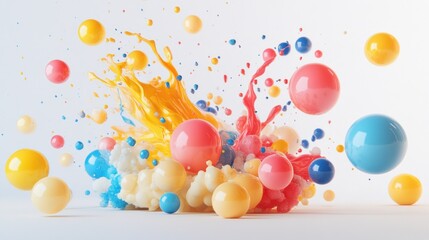 Colorful liquid explosion with vibrant spheres