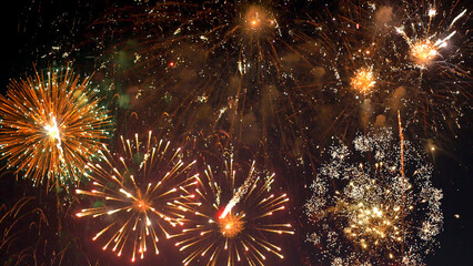 Golden Firework Countdown to new year 2025 party time event anniversary independence day night time...