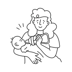 Baby feeding   vector outline illustrations. EPS 10 file