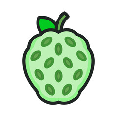 Stylized noni fruit illustration with geometric shapes and outlines