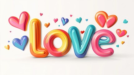 Colorful love text with hearts