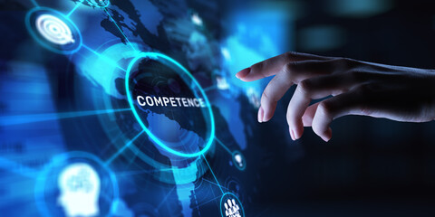 Competence Developing Skills and Expertise, projection on a virtual screen, Business and Technology Concept.