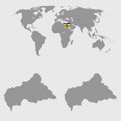 Central African Republic Map Set with World Location.