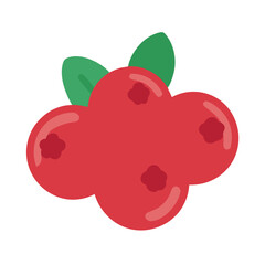 Stylized cranberry with green leaves on a black backdrop