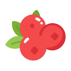 Three stylized cranberries and leaves on a dark background