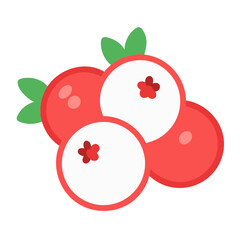 Stylized group of cranberries with leaves on black background