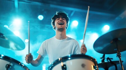 Fototapeta premium Drummer on stage playing drums