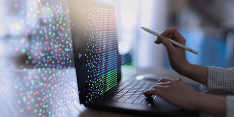 Fototapeta na wymiar Data Clustering Visualization on Digital Tablet Interface in Machine Learning Concept.