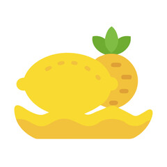 Fresh lemon and pineapple on the black background
