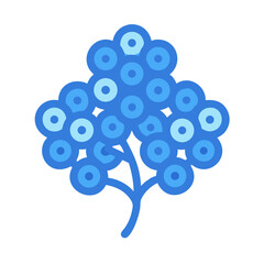 Stylized Blueberry Branch Illustration with Blue and Black Background