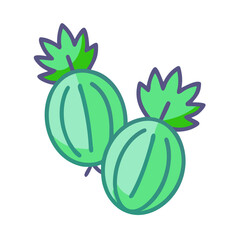 Two gooseberries isolated on black, stylized flat illustration