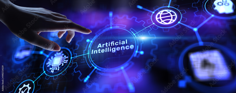 Poster ai artificial intelligence, machine learning, big data analysis and automation technology in busines