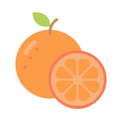 Flat Illustration of Fresh Oranges with Slice on Black