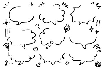 手書きの吹き出しと漫符のセット＿線
