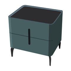 Teal nightstand with one drawer and sleek black legs, minimalistic design